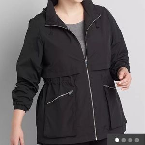 Crinkle Cinched-Waist Jacket With Convertible Hood